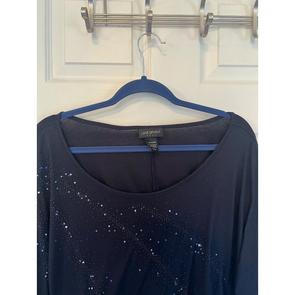 Lane Bryant Navy Blue Short Sleeve Sequin Embellished Blouse 22/24 - Picture 2 of 5